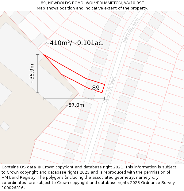 89, NEWBOLDS ROAD, WOLVERHAMPTON, WV10 0SE: Plot and title map