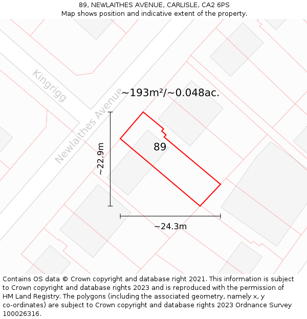 89, NEWLAITHES AVENUE, CARLISLE, CA2 6PS: Plot and title map