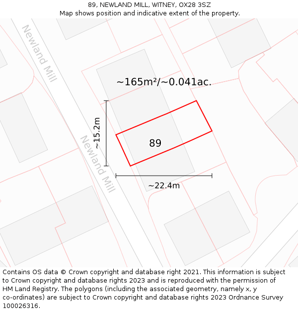 89, NEWLAND MILL, WITNEY, OX28 3SZ: Plot and title map