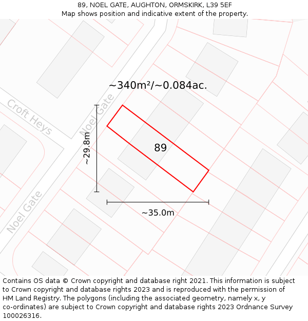89, NOEL GATE, AUGHTON, ORMSKIRK, L39 5EF: Plot and title map