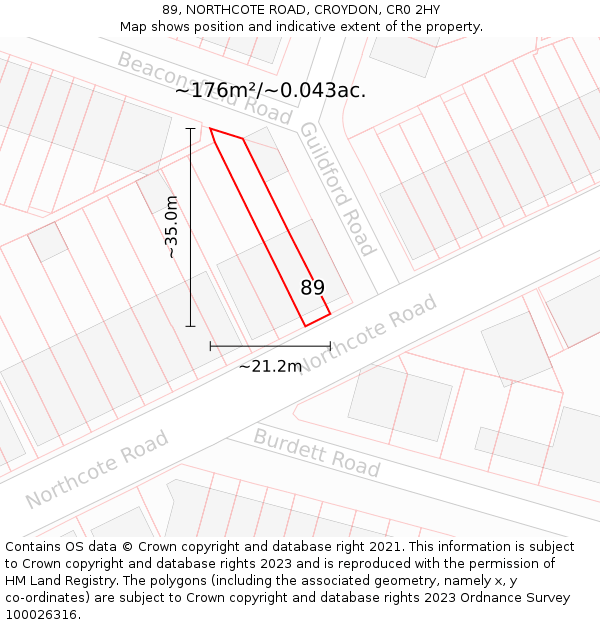 89, NORTHCOTE ROAD, CROYDON, CR0 2HY: Plot and title map