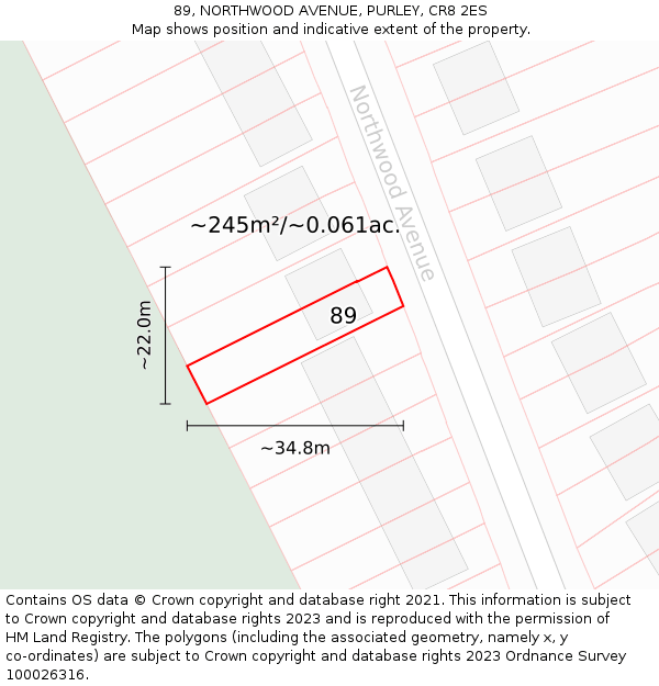 89, NORTHWOOD AVENUE, PURLEY, CR8 2ES: Plot and title map