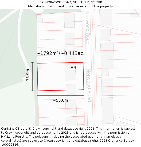 89, NORWOOD ROAD, SHEFFIELD, S5 7BP: Plot and title map
