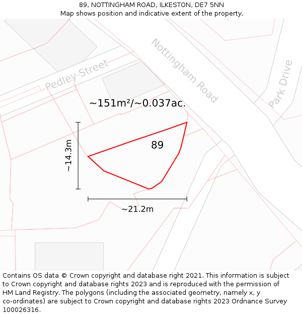 89, NOTTINGHAM ROAD, ILKESTON, DE7 5NN: Plot and title map