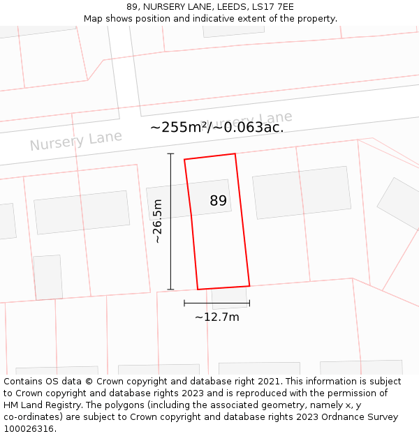 89, NURSERY LANE, LEEDS, LS17 7EE: Plot and title map