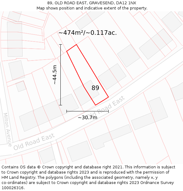 89, OLD ROAD EAST, GRAVESEND, DA12 1NX: Plot and title map
