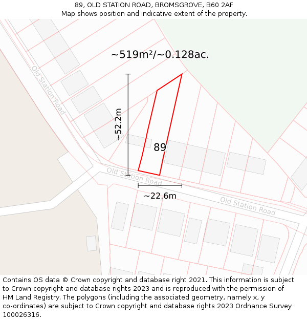 89, OLD STATION ROAD, BROMSGROVE, B60 2AF: Plot and title map