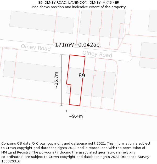 89, OLNEY ROAD, LAVENDON, OLNEY, MK46 4ER: Plot and title map