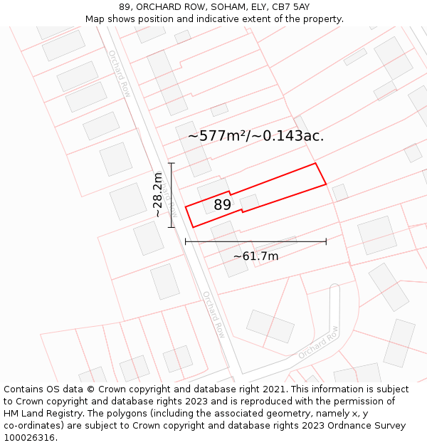 89, ORCHARD ROW, SOHAM, ELY, CB7 5AY: Plot and title map