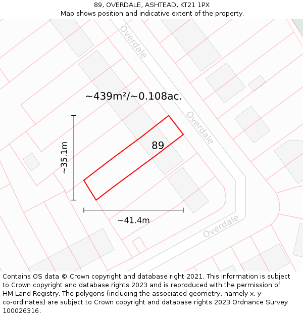 89, OVERDALE, ASHTEAD, KT21 1PX: Plot and title map