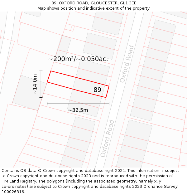 89, OXFORD ROAD, GLOUCESTER, GL1 3EE: Plot and title map