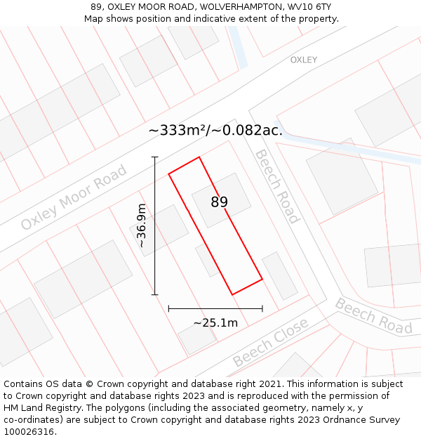 89, OXLEY MOOR ROAD, WOLVERHAMPTON, WV10 6TY: Plot and title map