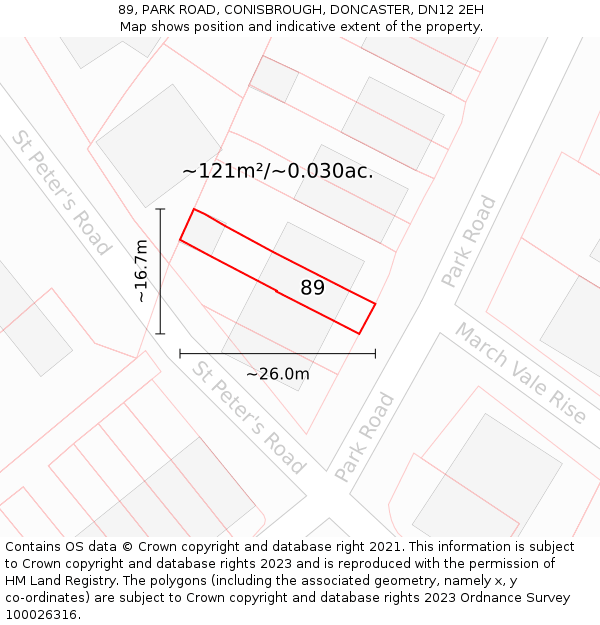 89, PARK ROAD, CONISBROUGH, DONCASTER, DN12 2EH: Plot and title map