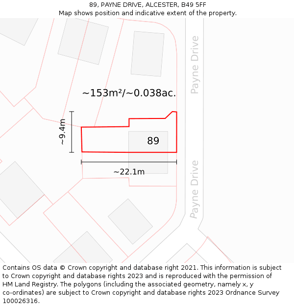 89, PAYNE DRIVE, ALCESTER, B49 5FF: Plot and title map