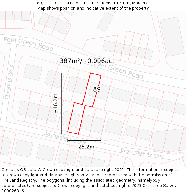 89, PEEL GREEN ROAD, ECCLES, MANCHESTER, M30 7DT: Plot and title map