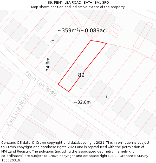 89, PENN LEA ROAD, BATH, BA1 3RQ: Plot and title map