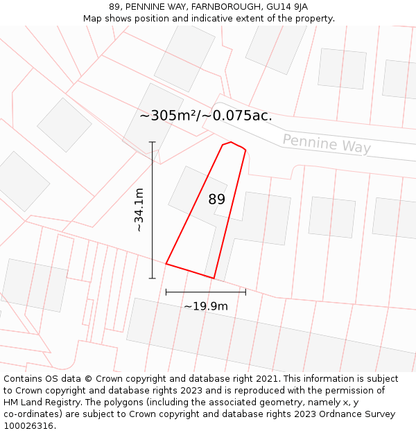 89, PENNINE WAY, FARNBOROUGH, GU14 9JA: Plot and title map