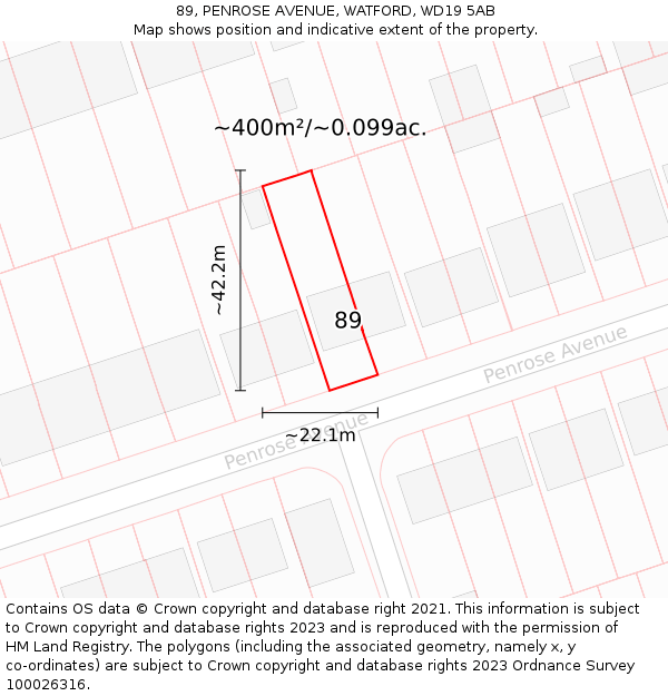 89, PENROSE AVENUE, WATFORD, WD19 5AB: Plot and title map