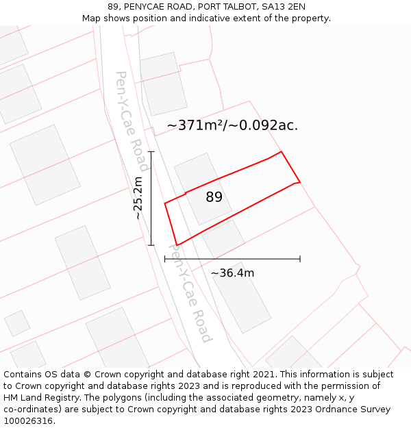 89, PENYCAE ROAD, PORT TALBOT, SA13 2EN: Plot and title map