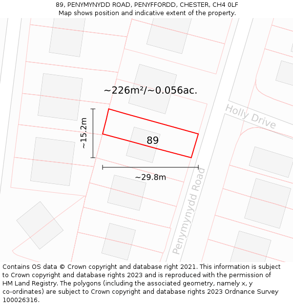 89, PENYMYNYDD ROAD, PENYFFORDD, CHESTER, CH4 0LF: Plot and title map