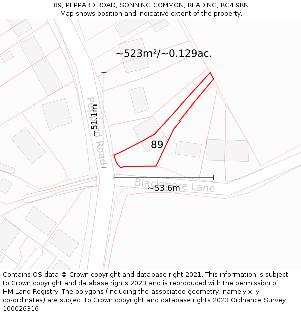 89, PEPPARD ROAD, SONNING COMMON, READING, RG4 9RN: Plot and title map