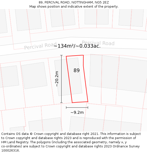89, PERCIVAL ROAD, NOTTINGHAM, NG5 2EZ: Plot and title map