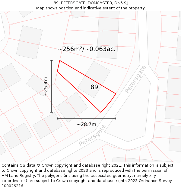 89, PETERSGATE, DONCASTER, DN5 9JJ: Plot and title map