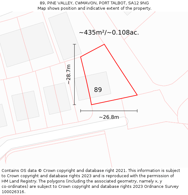 89, PINE VALLEY, CWMAVON, PORT TALBOT, SA12 9NG: Plot and title map