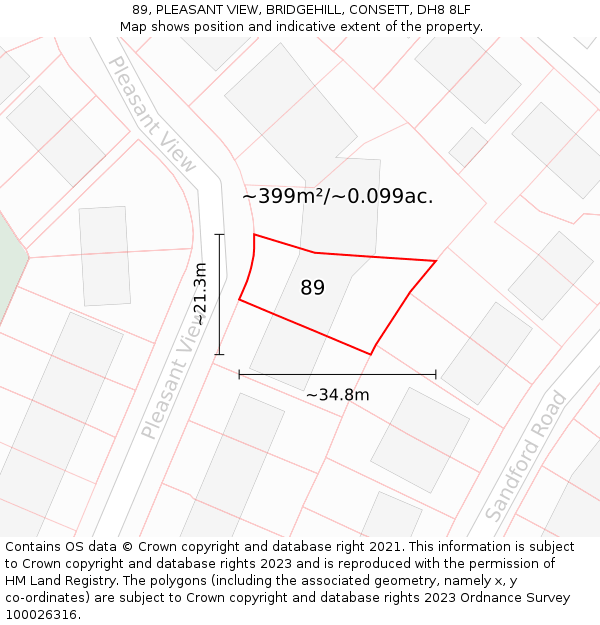 89, PLEASANT VIEW, BRIDGEHILL, CONSETT, DH8 8LF: Plot and title map