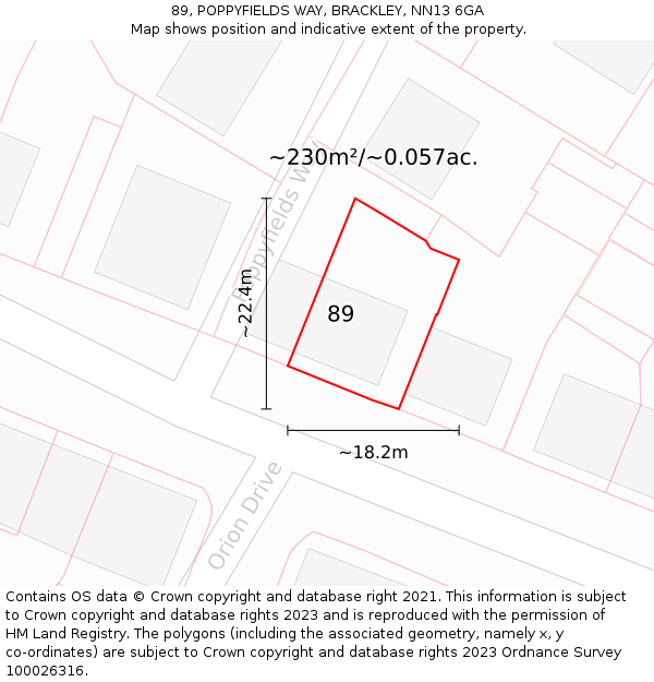 89, POPPYFIELDS WAY, BRACKLEY, NN13 6GA: Plot and title map