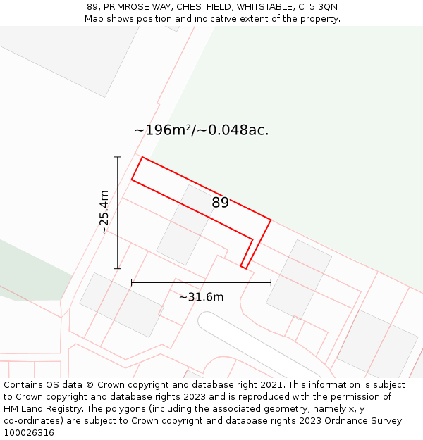 89, PRIMROSE WAY, CHESTFIELD, WHITSTABLE, CT5 3QN: Plot and title map