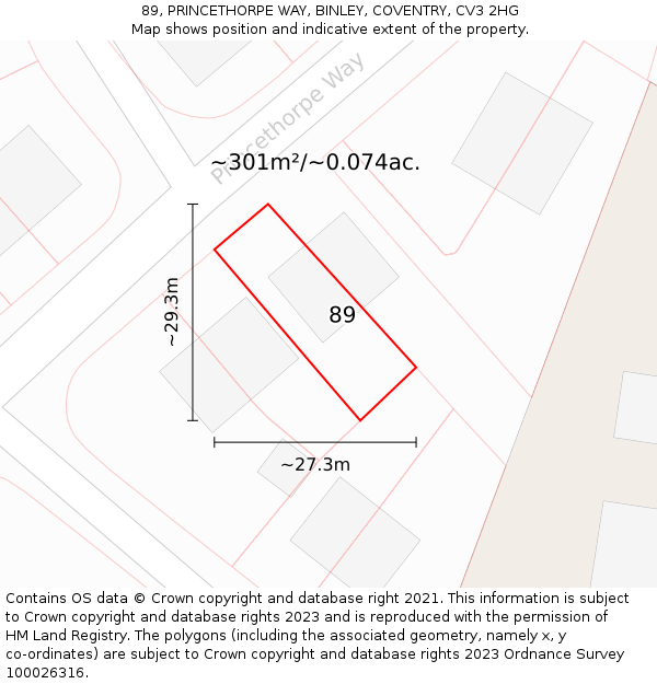 89, PRINCETHORPE WAY, BINLEY, COVENTRY, CV3 2HG: Plot and title map