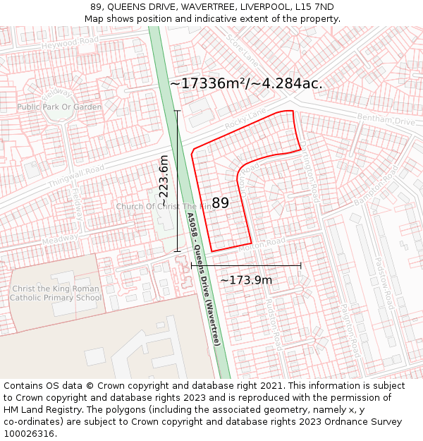 89, QUEENS DRIVE, WAVERTREE, LIVERPOOL, L15 7ND: Plot and title map