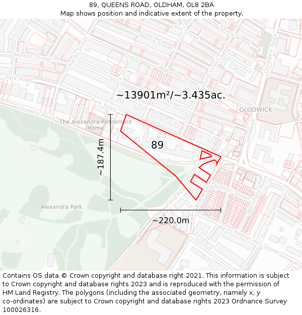 89, QUEENS ROAD, OLDHAM, OL8 2BA: Plot and title map