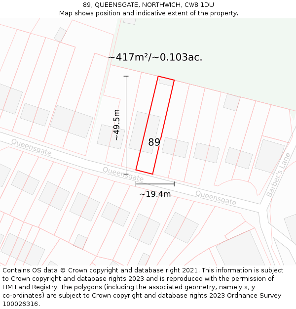 89, QUEENSGATE, NORTHWICH, CW8 1DU: Plot and title map