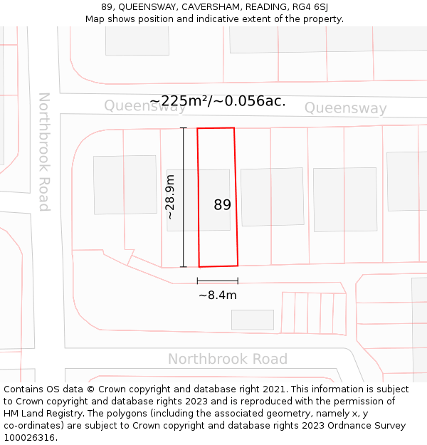 89, QUEENSWAY, CAVERSHAM, READING, RG4 6SJ: Plot and title map