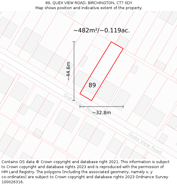 89, QUEX VIEW ROAD, BIRCHINGTON, CT7 0DY: Plot and title map
