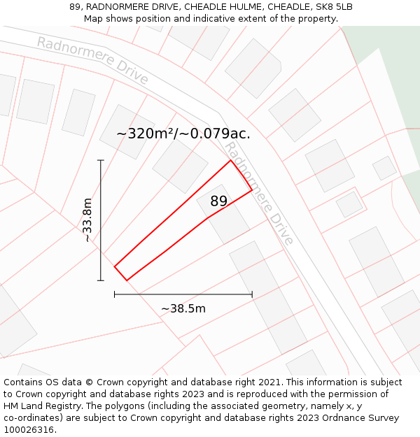 89, RADNORMERE DRIVE, CHEADLE HULME, CHEADLE, SK8 5LB: Plot and title map