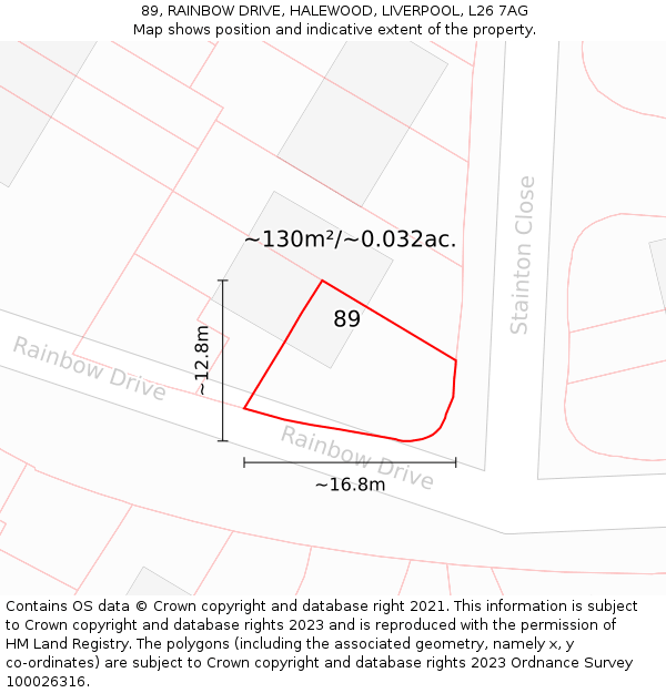 89, RAINBOW DRIVE, HALEWOOD, LIVERPOOL, L26 7AG: Plot and title map