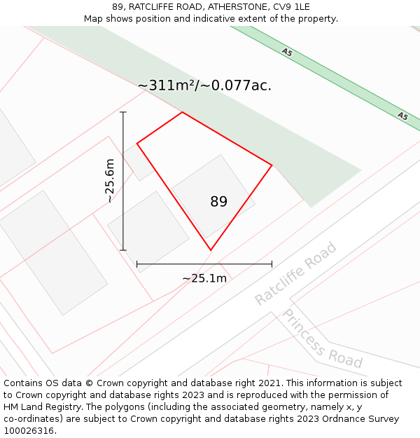 89, RATCLIFFE ROAD, ATHERSTONE, CV9 1LE: Plot and title map