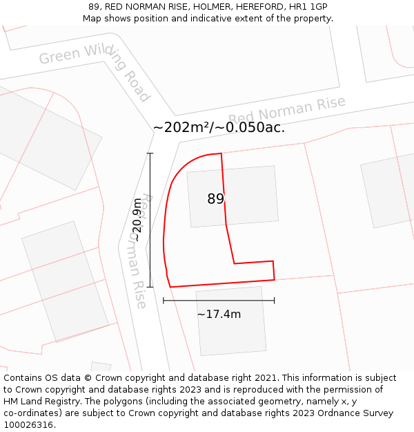 89, RED NORMAN RISE, HOLMER, HEREFORD, HR1 1GP: Plot and title map