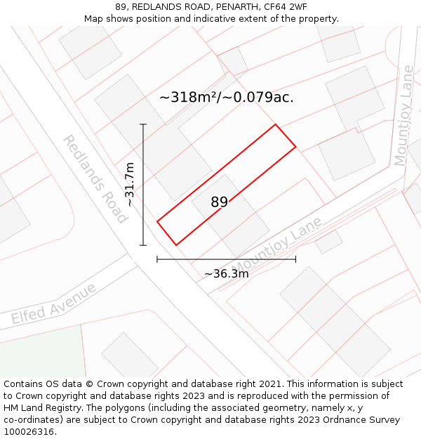 89, REDLANDS ROAD, PENARTH, CF64 2WF: Plot and title map