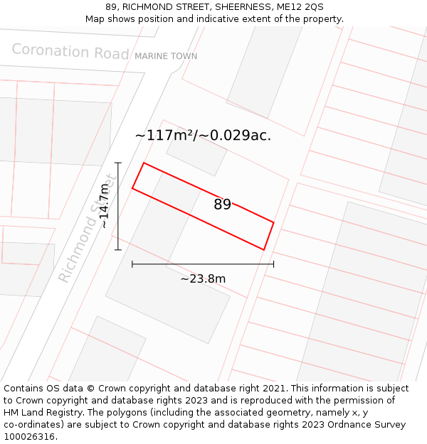 89, RICHMOND STREET, SHEERNESS, ME12 2QS: Plot and title map