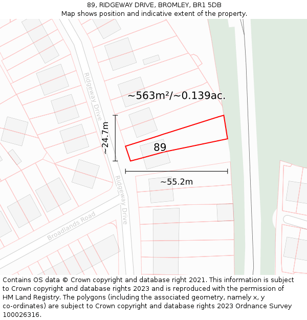 89, RIDGEWAY DRIVE, BROMLEY, BR1 5DB: Plot and title map