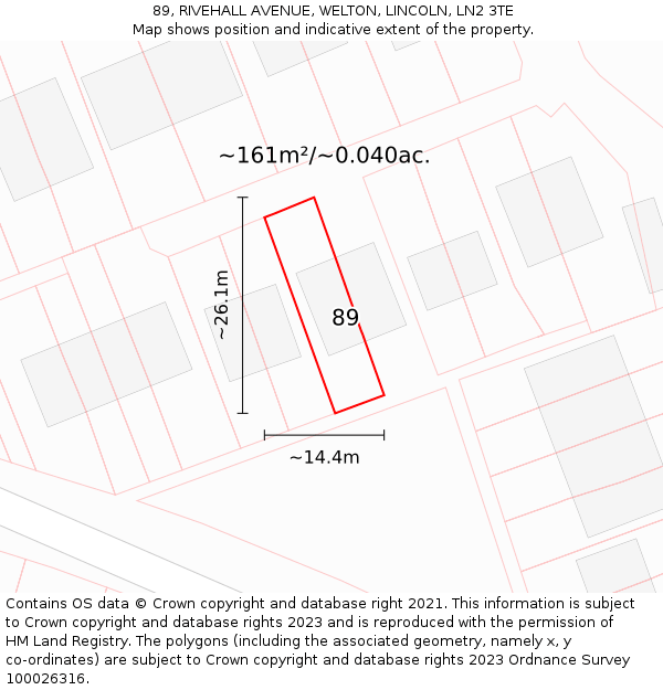 89, RIVEHALL AVENUE, WELTON, LINCOLN, LN2 3TE: Plot and title map