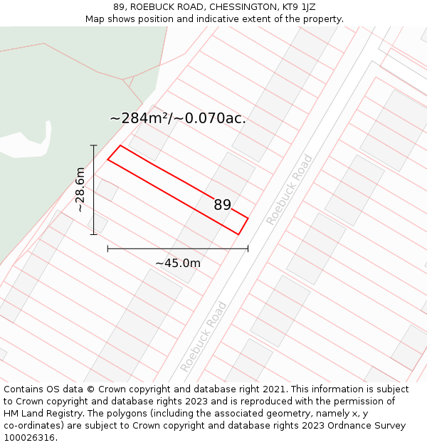 89, ROEBUCK ROAD, CHESSINGTON, KT9 1JZ: Plot and title map