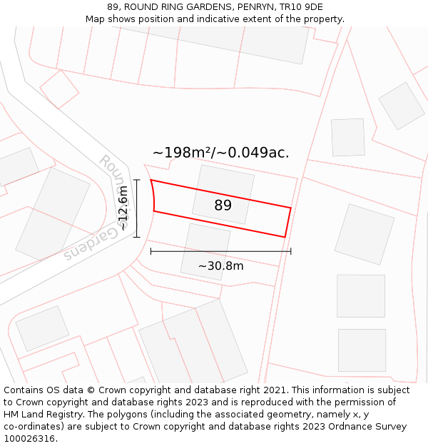 89, ROUND RING GARDENS, PENRYN, TR10 9DE: Plot and title map