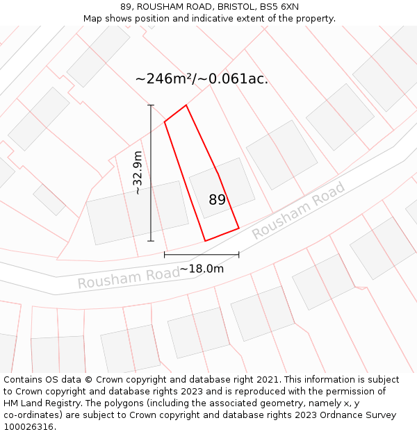 89, ROUSHAM ROAD, BRISTOL, BS5 6XN: Plot and title map