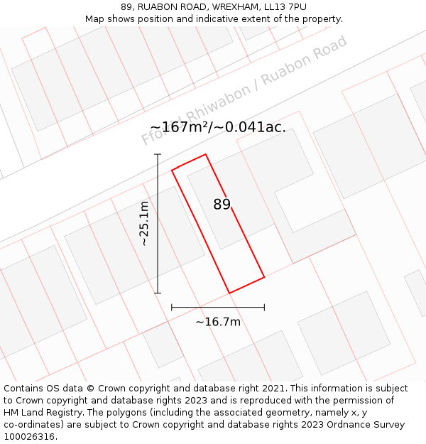 89, RUABON ROAD, WREXHAM, LL13 7PU: Plot and title map