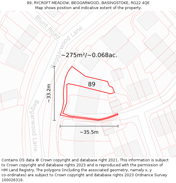 89, RYCROFT MEADOW, BEGGARWOOD, BASINGSTOKE, RG22 4QE: Plot and title map